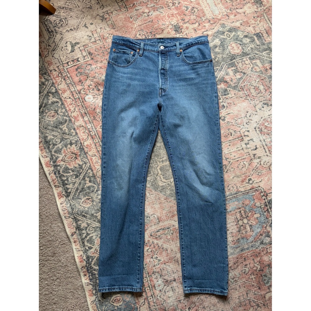 Levis Womens 501 High Waisted Straight Leg Vintage Denim Button Fly Jeans Blue